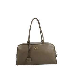 Chanel Womens Calfskin CC 2026 Large Perfect Bowling Bag Handbag Khaki